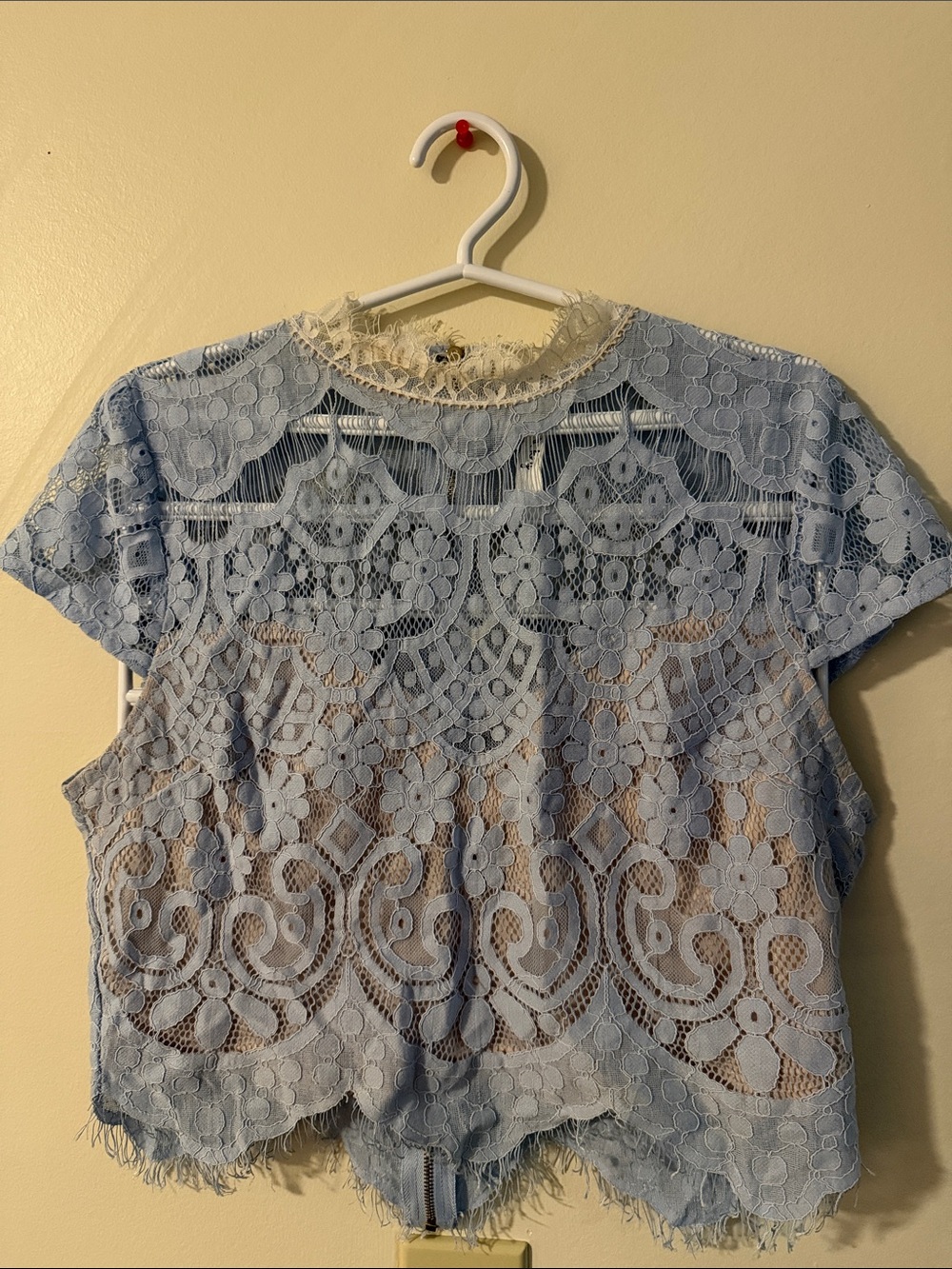 Lace Overlay Crop Top - Light Blue